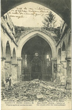 Maurupt - Intérieur de l'église après le bombardement